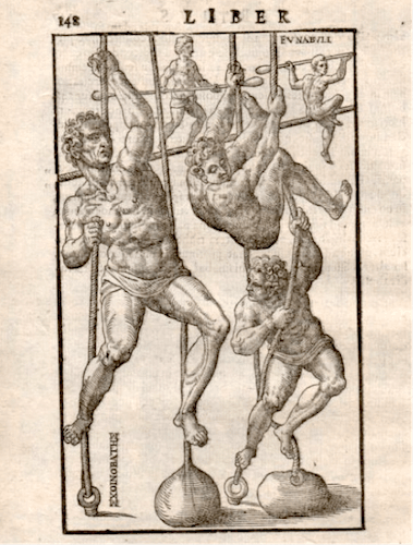Climbing and balancing practice as depicted in De Arte Gymnastica.