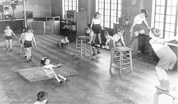 First grade physical education in America in the 50s: walking, running, balancing, jumping, crawling, rolling, climbing. Simple, effective, practical, enjoyable.