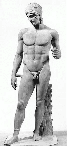 Antique sculpture representing ideal athleticism.